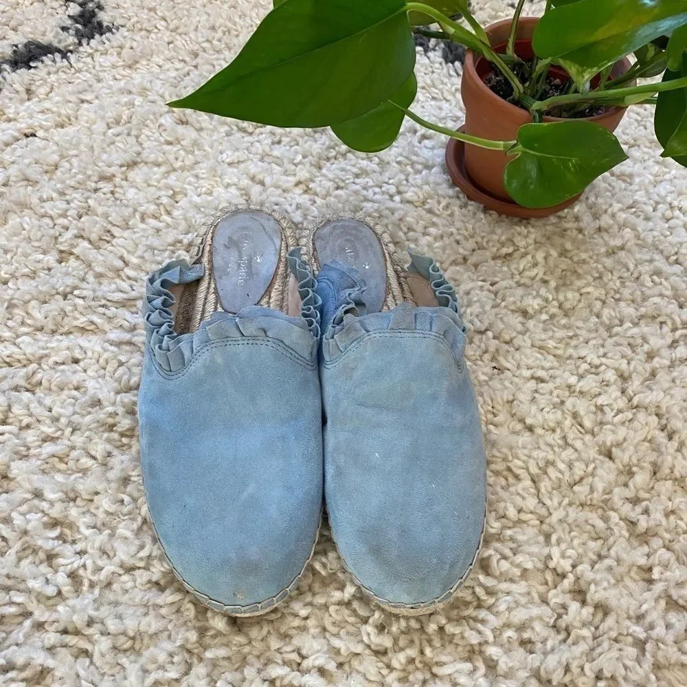 Kate Spade Ruffle Suede Blue Mules 9 - Picture 3 of 7
